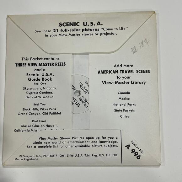 View-Master Scenic USA 3 reel packet/booklet A996 - flag stamp penny - Picture 3 of 9